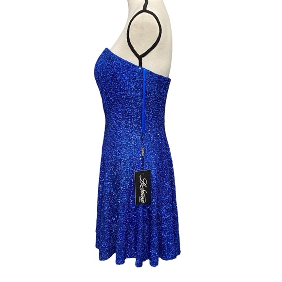 La Femme Royal Blue Strapless Sequin Mini Dress Size 6 - Picture 2 of 11